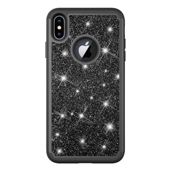 Glitter Powder Contrast Skin Shockproof Silicone + PC Protective Case for iPhone XS Max (Black)