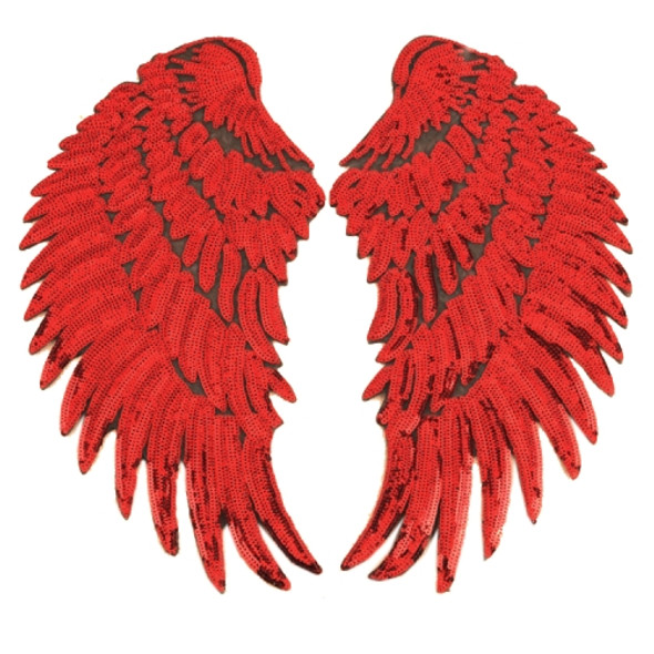 Red A Pair Sequin Feather Wing Shape Clothing Patch Sticker DIY Clothing Accessories, Size:Small 20.5 x 10cm