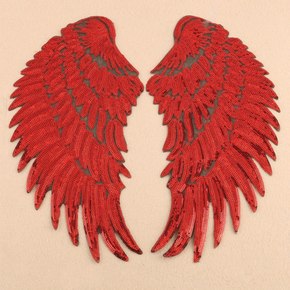 Red A Pair Sequin Feather Wing Shape Clothing Patch Sticker DIY Clothing Accessories, Size:Small 20.5 x 10cm