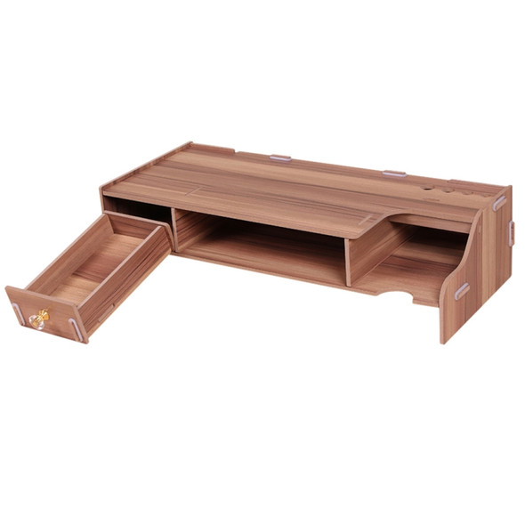 Monitor Wooden Stand Computer Desk Organizer with Keyboard Mouse Storage Slots(Cherrywood)