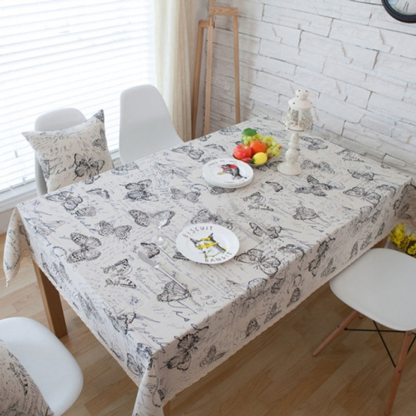 Linen Tablecloth Rectangular Letter Black Butterfly Dining Table Cover, Size:140x160cm