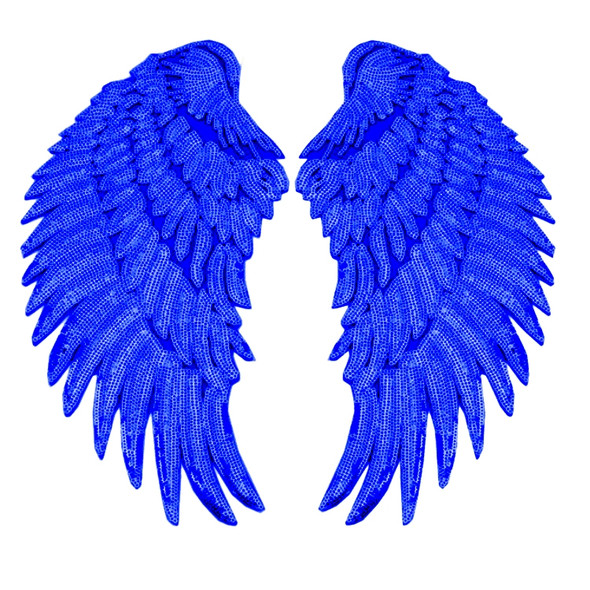 Royal Blue A Pair Sequin Feather Wing Shape Clothing Patch Sticker DIY Clothing Accessories, Size:Small 20.5 x 10cm