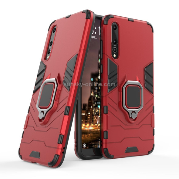 PC + TPU Shockproof Protective Case for Huawei P20 Pro, with Magnetic Ring Holder (Red)