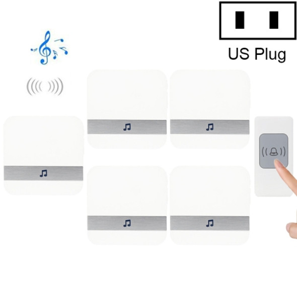 CACAZI A9 1 Button 5 Receivers Smart Home Wireless Remote Control Music Door Bell, US Plug(White)