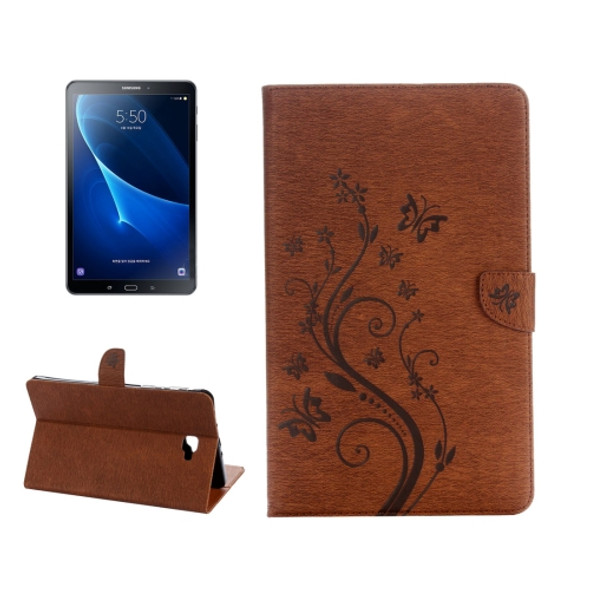 For Galaxy Tab A 10.1 Pressed Flowers Butterfly Pattern Horizontal Flip PU Leather Case with Magnetic Buckle & Holder & Card Slots & Wallet(Brown)