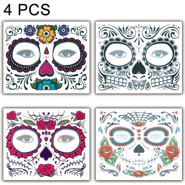 4 PCS Halloween Waterproof Temporary Face Tattoo Stickers, Size: 150*125mm, Random Style Delivery