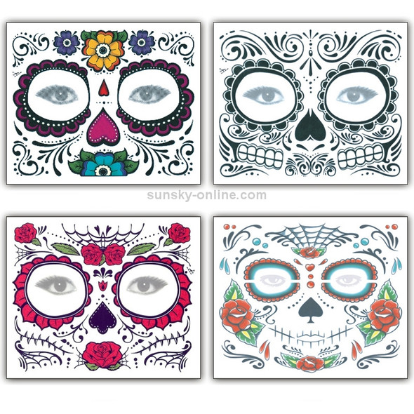4 PCS Halloween Waterproof Temporary Face Tattoo Stickers, Size: 150*125mm, Random Style Delivery