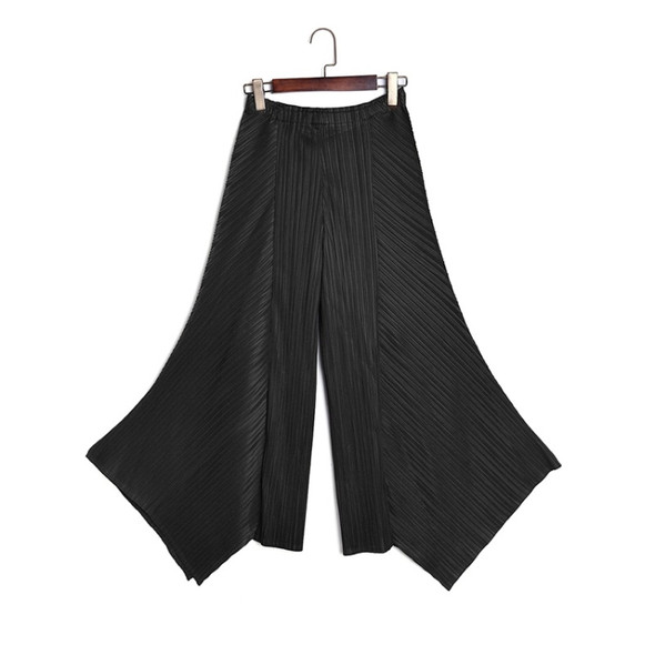 Loose Big Swing Temperament Casual Pants Fold (Color:Black Size:One Size)