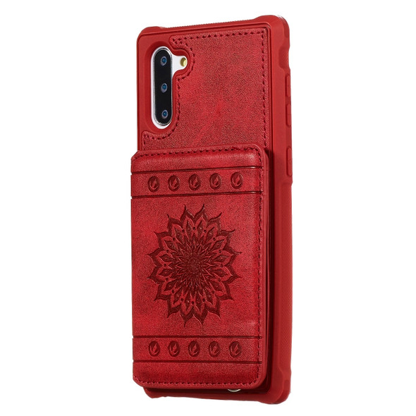 For Galaxy Note10 Sunflower Embossing Pattern PU + TPU Case with Holder & Card Slots & Photo Frame & Lanyard(Red)