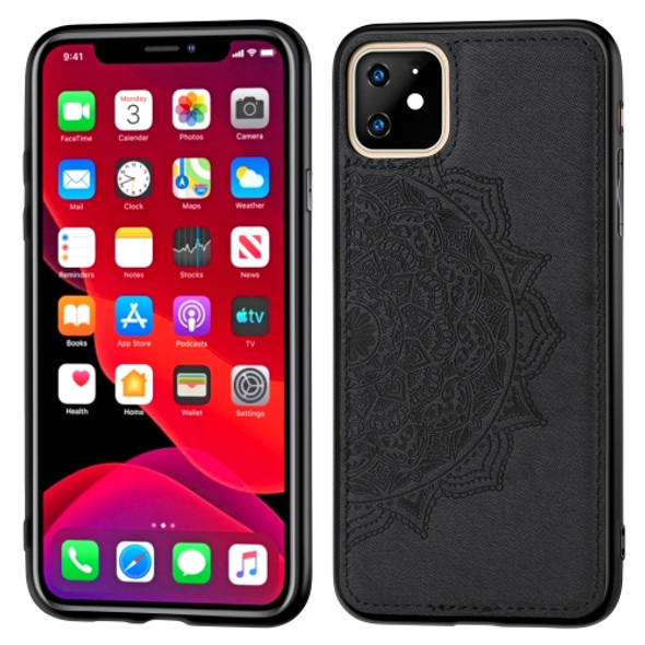 Embossed Mandala pattern PC + TPU + Fabric Phone Case for  iPhone 11, with Lanyard & Magnetic(Black)