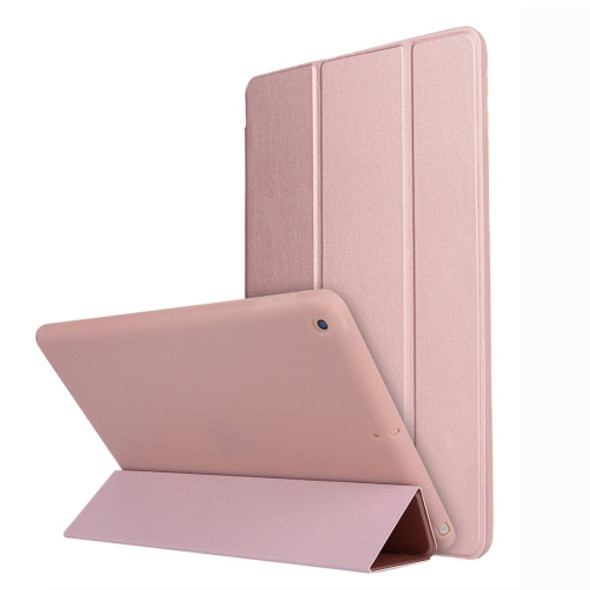 For iPad 10.2 inch TPU Horizontal Flip Leather Case, with Three-folding Holder(Rose Gold)