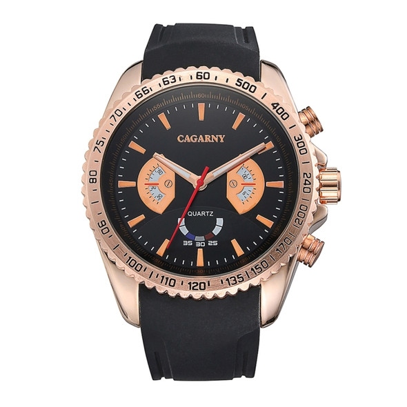 CAGARNY 6827 Fashionable Majestic  Student Quartz Sport Wrist Watch with Silicone Band for Men(Rose Gold Case Black Window)