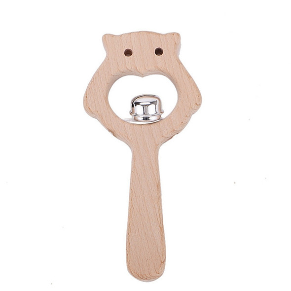 Baby Puzzle Early Education Hand Rattle Wooden Toy(Owl Bell)