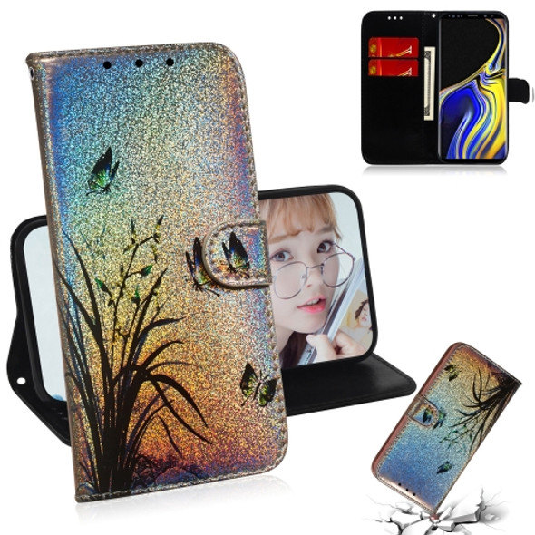 Colored Drawing Pattern Colorful Magnetic Buckle Horizontal Flip PU Leather Case with Holder & Card Slots & Wallet & Lanyard For Galaxy Note 9(Butterfly Orchid)