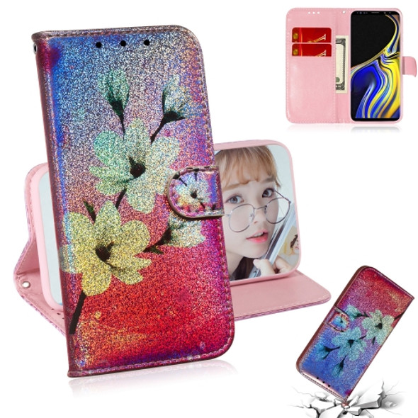 Colored Drawing Pattern Colorful Magnetic Buckle Horizontal Flip PU Leather Case with Holder & Card Slots & Wallet & Lanyard For Galaxy Note 9(Magnolia)