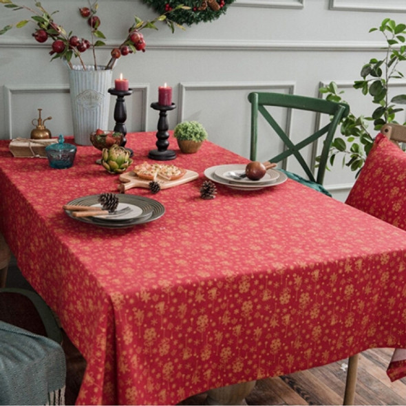 Linen Cotton Christmas Party Tablecloth Rectangle Bronzing Dinning Table Cover, Size:140x260cm(Red)