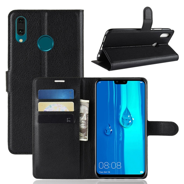 Litchi Texture Horizontal Flip Leather Case for Huawei Y9 (2019), with Holder & Card Slots & Wallet(Black)