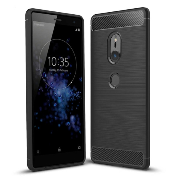 For Sony Xperia XZ2 Brushed Texture Carbon Fiber Shockproof TPU Protective Back Case(Black)