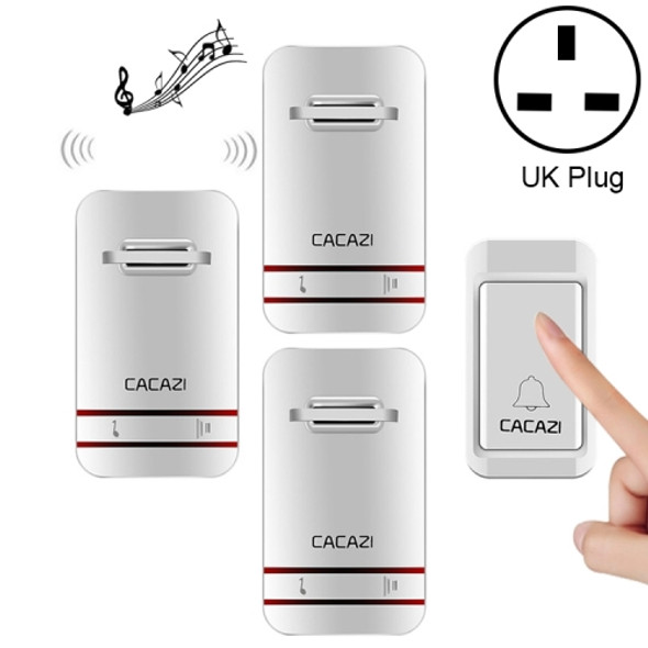 CACAZI V027G One Button Three Receivers Self-Powered Wireless Home Kinetic Electronic Doorbell, UK Plug