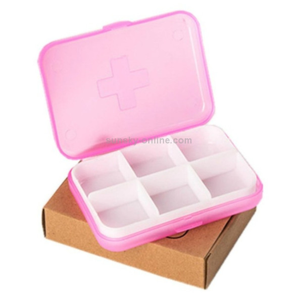 2 PCS Mini 6 Slots Portable Vitamin Medical Organizer Pill Box(Pink)