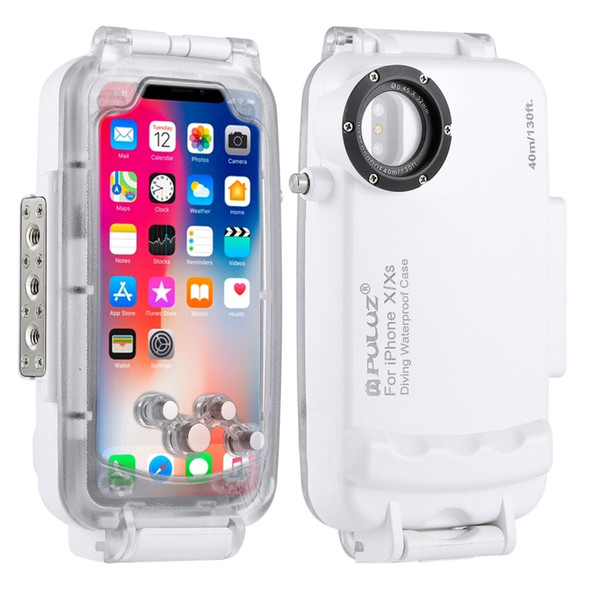 PULUZ 40m/130ft Waterproof Diving Housing Photo Video Taking Underwater Cover Case for iPhone X / XS(White)