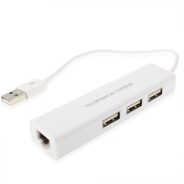 1 Port USB Network With 3 Port USB Hub To Female RJ45 Ethernet Lan Adapter Card(White)