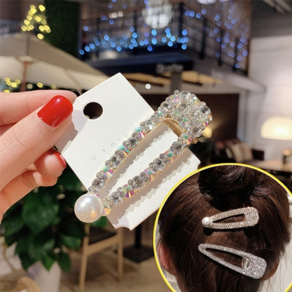 Fashion Flash Luxury Diamond Crystal Pearl Elegant Women Barrettes Hair Accessories(Rhinestone pearl gold)