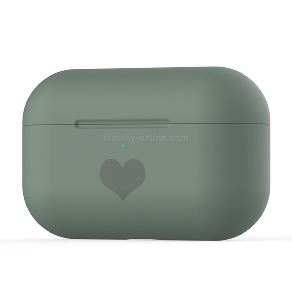 For AirPods Pro Love-heart Pattern Silicone Earphone Protective Case(Dark Green)