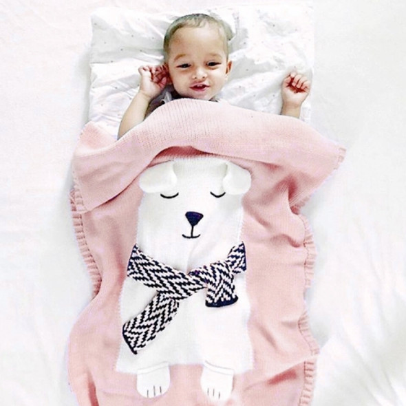 White Bear Pattern Stereoscopic Ears Baby Knitted Blanket(Pink)
