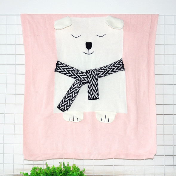 White Bear Pattern Stereoscopic Ears Baby Knitted Blanket(Pink)