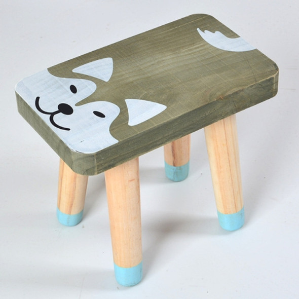 Kindergarten Children Practical Bench Cartoon Animal Avatar Solid Wood Square Stool(Dark Green)