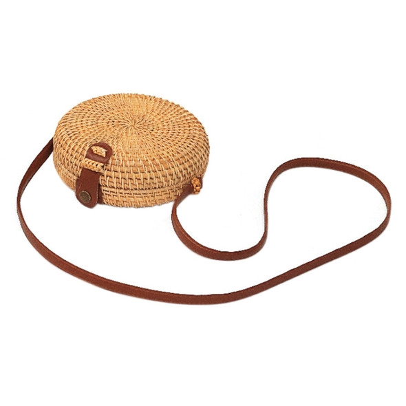 Delicate Round Autumn Rattan Handmade Rattan Bag  Vintage Art Beach Ladies Diagonal Bag, Size:18x18x6cm