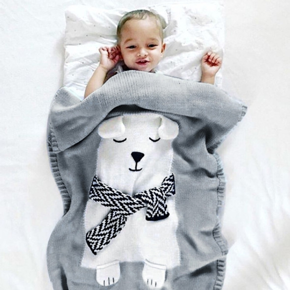 White Bear Pattern Stereoscopic Ears Baby Knitted Blanket(Grey)