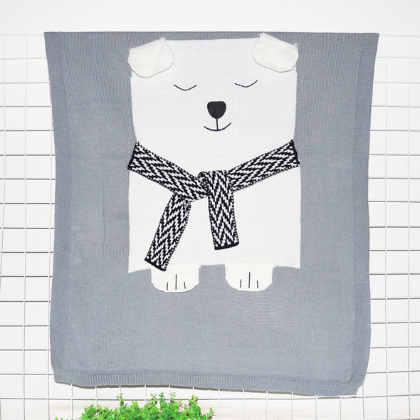 White Bear Pattern Stereoscopic Ears Baby Knitted Blanket(Grey)