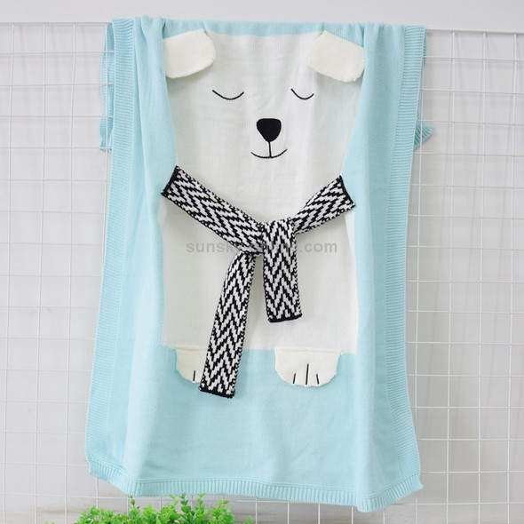 White Bear Pattern Stereoscopic Ears Baby Knitted Blanket(Baby Blue)