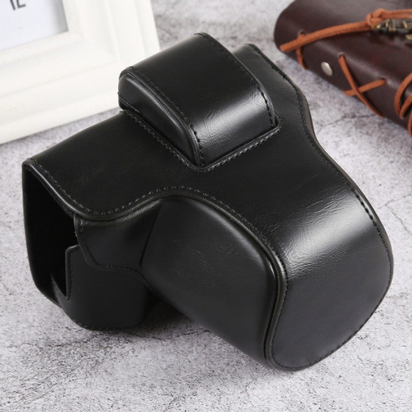 Oil Skin PU Leather Camera Full Body Case Bag with Strap for Olympus EM10 III(Black)