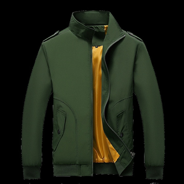 Solid Color Collage Long Sleeve Stand Collar Men Jacket (Color:Green Size:XXXXL)