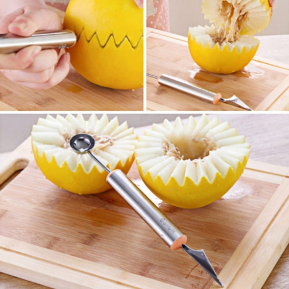 Multifunctional 2 in 1 Melon Baller Scoop Spoon with Fruit Carving Knife Salads Desserts Scooper, Random Color Delivery