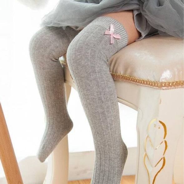 Spring Knitted Combed Cotton Bow Children Thigh Stocks, Size:M(Grey)
