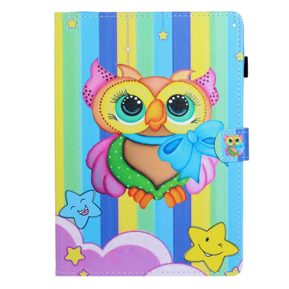 7 inch Universal Colored Drawing Horizontal Flip PU Leather Case with Holder & Card Slot(Rainbow Owl)