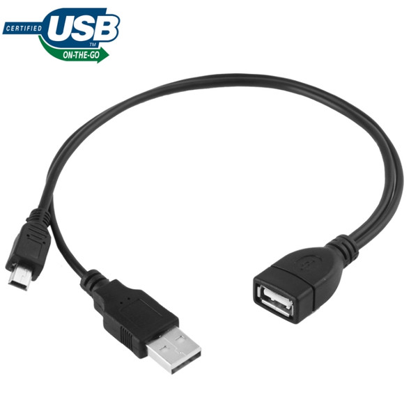 Mini USB Male + USB 2.0 AM to AF Cable with OTG Function, Length: 30cm / 35cm