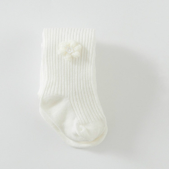 Flower Button Pantyhose Combed Cotton Children Pantyhose, Size:M(White)