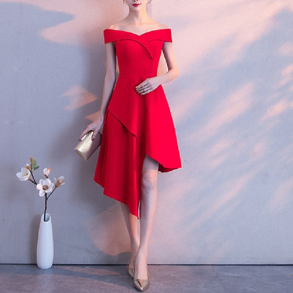 Elegant and Elegant Word Shoulder Irregular Sexy Strapless Prom Dress, Size:M(Red)