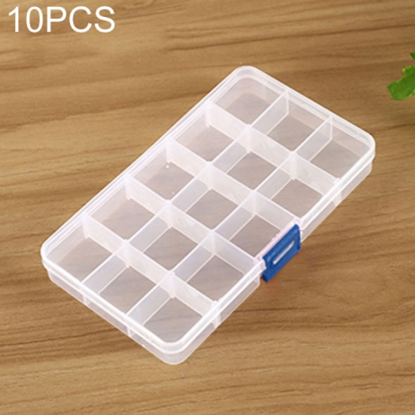 10 PCS Removable Grid Plastic 15 Slots Box Organizer for Jewelry Earring Fishing Hook Small Accessories(White+Blue)