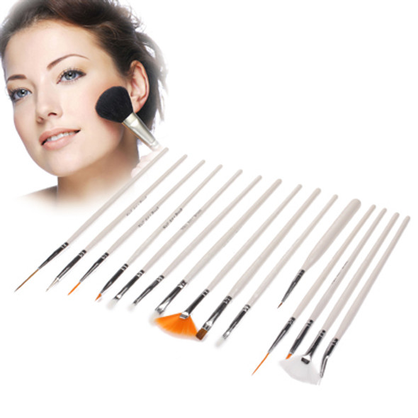 15pcs Beauty Professional Make-up Brushes Travel Cosmetic Brushes Set(White)
