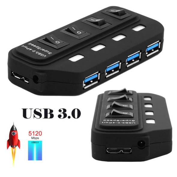 4 Port USB 3.0 Hub with Individual Switches for each Data Transfer Ports(Black)
