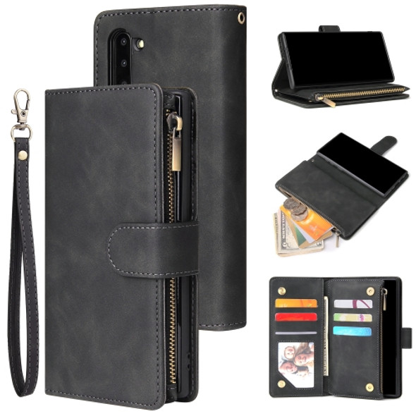 For Galaxy Note 10 Multifunctional Retro Frosted Horizontal Flip Leather Case with Card Slot & Holder & Zipper Wallet & Photo Frame & Lanyard(Black)