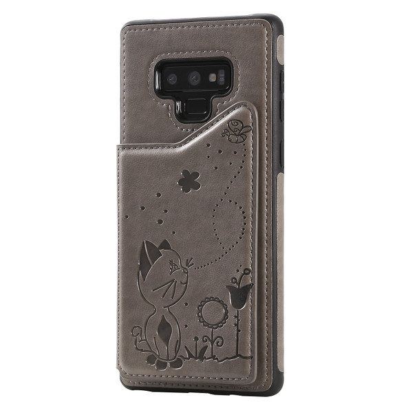 For Galaxy Note9 Cat Bee Embossing Pattern Shockproof Protective Case with Card Slots & Photo Frame(Grey)
