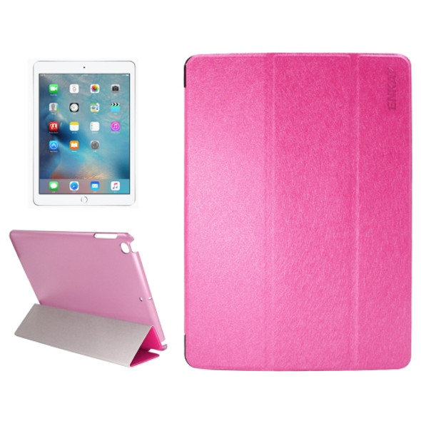 ENKAY for iPad 2017 Silk Texture+Plastic Bottom Case Horizontal Flip Leather Case with Holder & Sleep / Wake-up Function(Magenta)