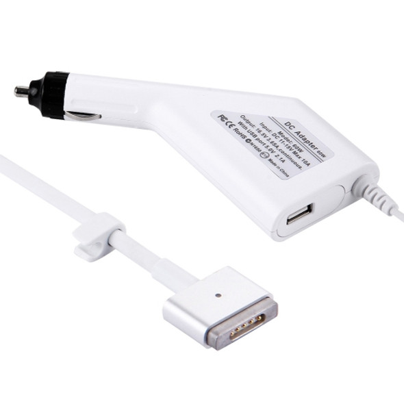 60W 16.5V 3.65A 5 Pin T Style MagSafe 2 Car Charger with 1 USB Port for Apple Macbook A1465 / A1502 / A1435 / MD212 / MD2123 / MD662, Length: 1.7m (White)